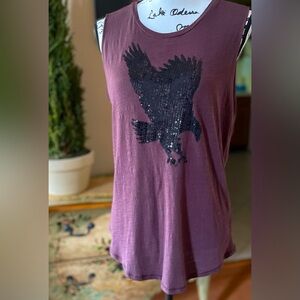 “Rachel Rachel Roy” Purple Tank Top with Black Sequin Eagle Size L